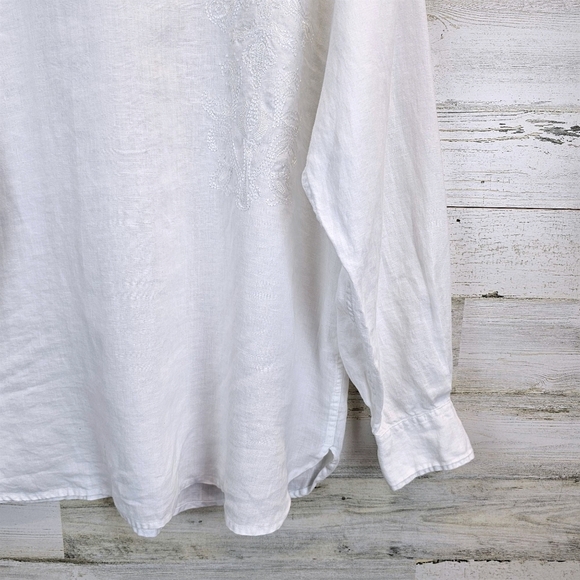 Structure 100% Linen Oversized Embroidered V-Neck Shirt Medium White Minimalist - Picture 11 of 13
